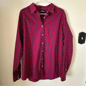 Lands' End No Iron Supima Plaid Button Down Holiday Red Size 18